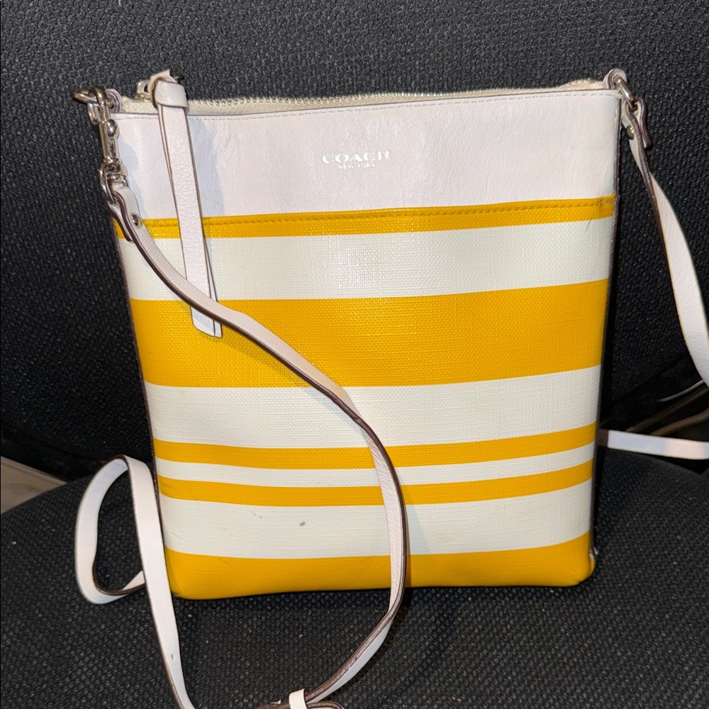 Coach Bleeker North/South Swingbag in Striped Yellow Crossbody